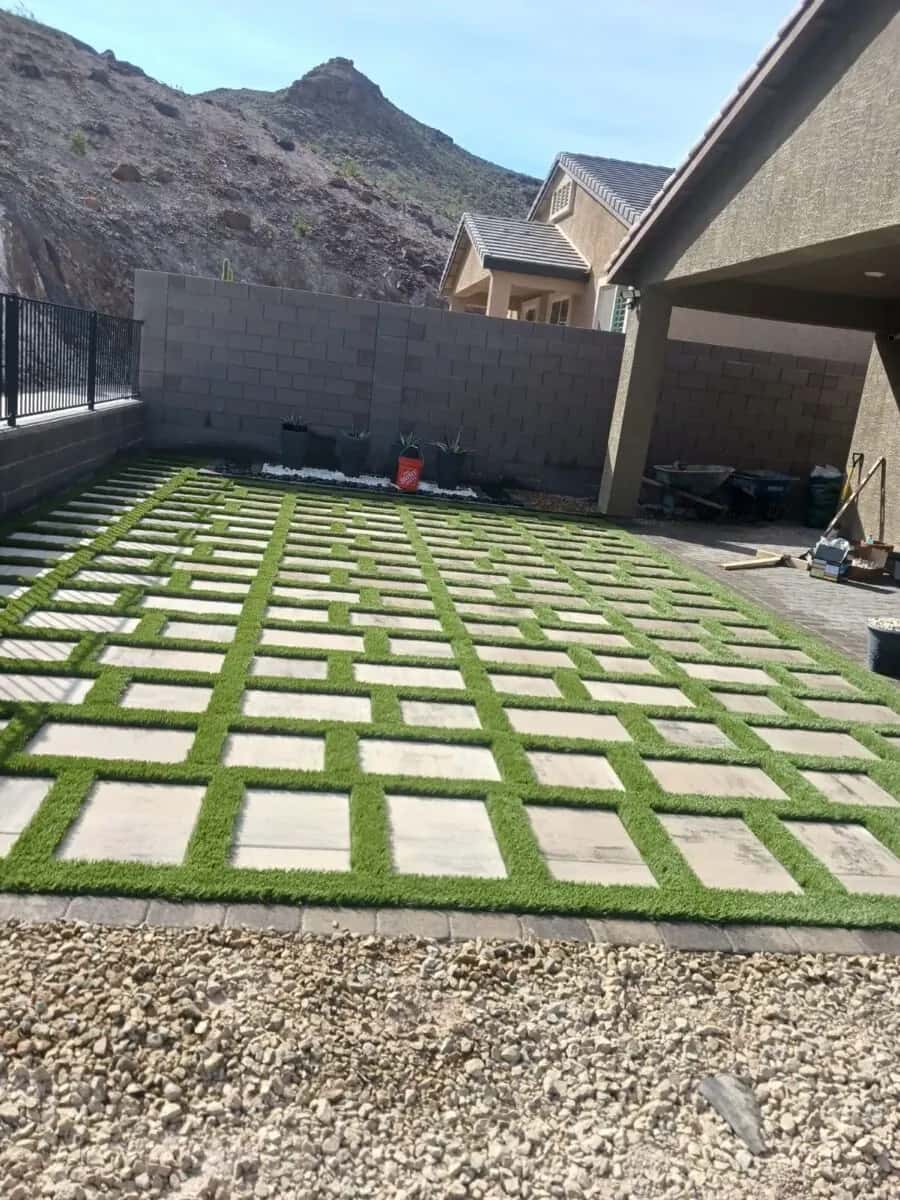 Turf and paver grid backyard transformation